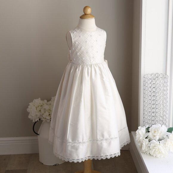 UNIQUE Ivory Flower Girl Dress Heirloom Boutique Special Occasion Size 4 NEW - Picture 3 of 6